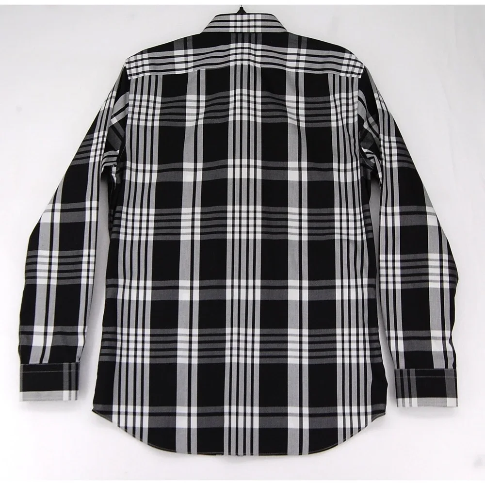 Banana Republic Mens Non Iron Plaid Button Down Shirt Black White Size‎ Medium